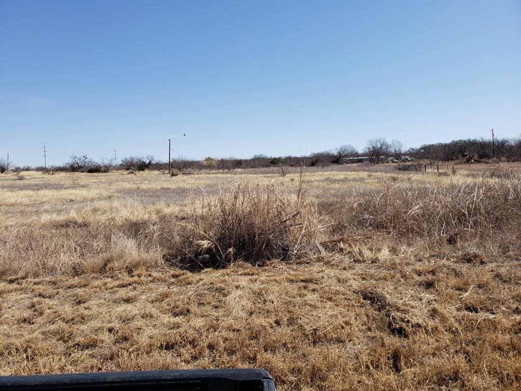 Dry grassy field with a blue sky.